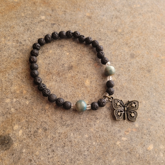 Butterfly Lava Bead Handmade Bracelet - Picture 3 of 4